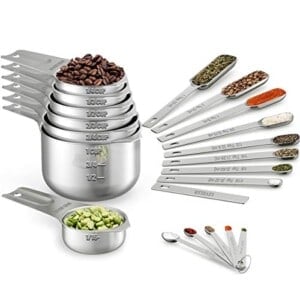 Wildone Measuring Cups & Spoons Set of 21 - Includes 7 Stainless Steel Nesting Measuring Cups