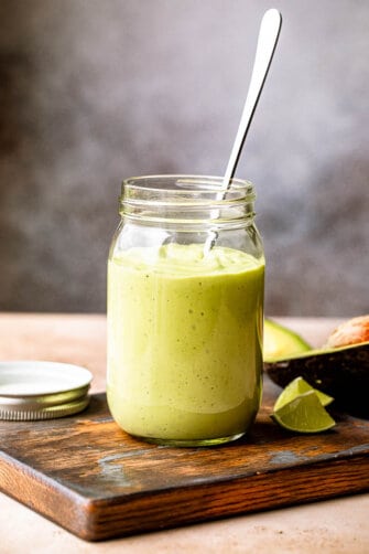 jar with avocado yogurt dressing