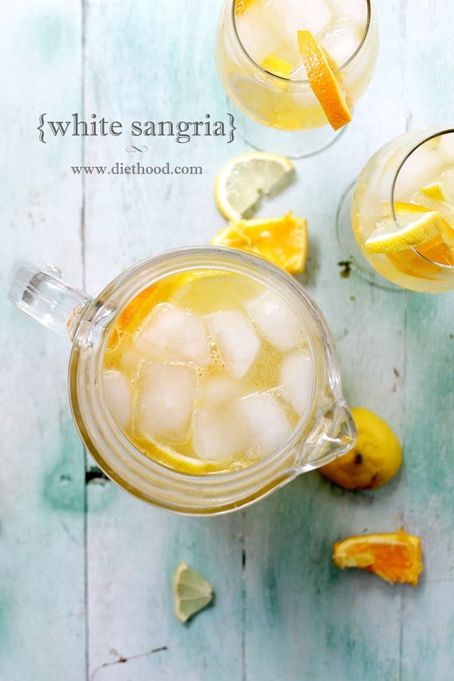 White Sangria in a pitcher.