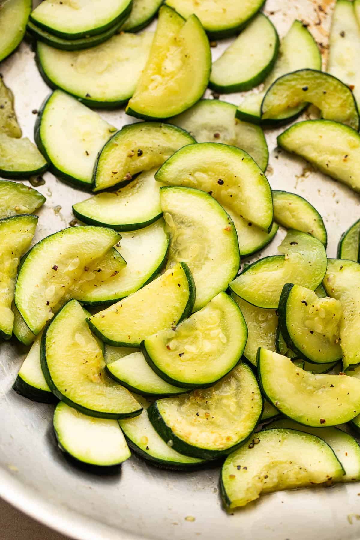slices of zucchini in a skillet